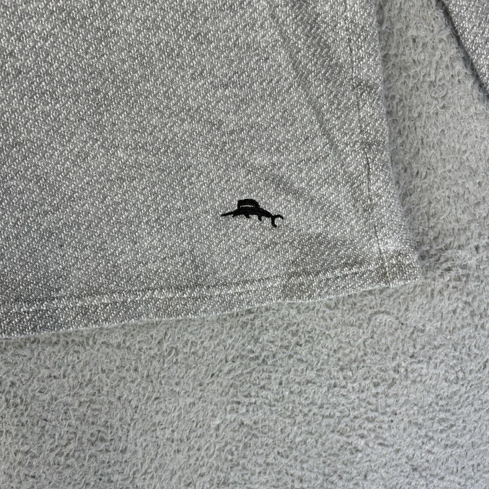 Tommy Bahama 1/4 Zip Sweater Mens Large Grey Herringbone Pullover Stretch Preppy